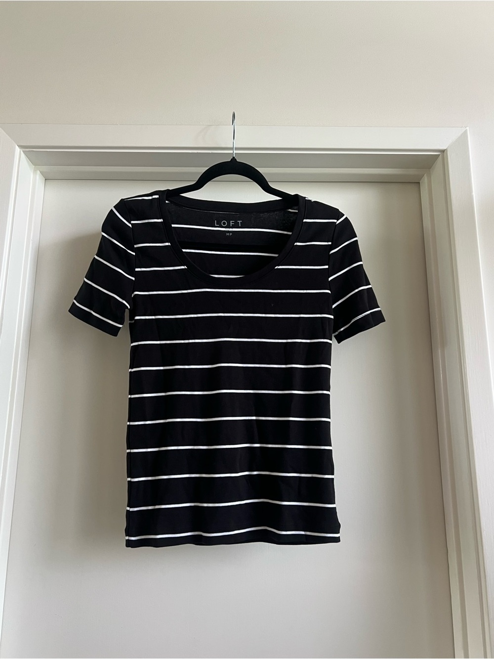 LOFT Black & White Striped Scoop Neck Short Sleeve Tee